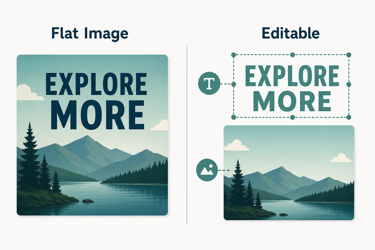 Editorial comparison of flat image text and editable text layers