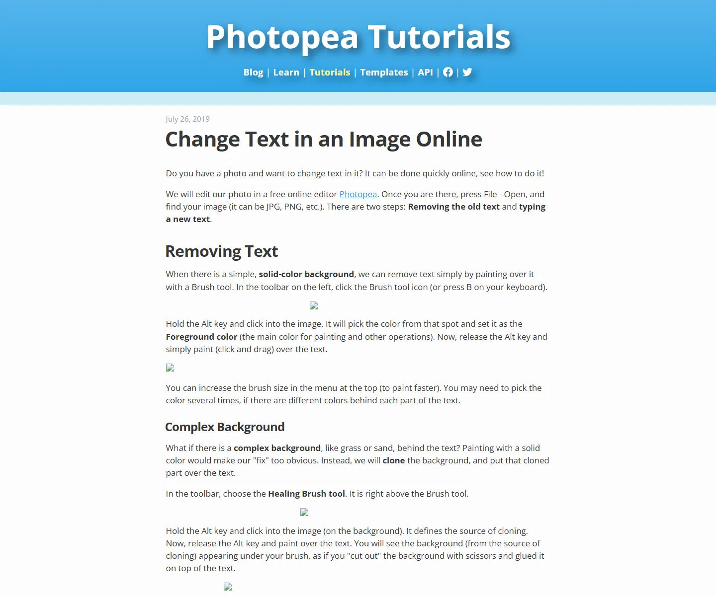 Official Photopea tutorial explaining how to remove and replace text in an image