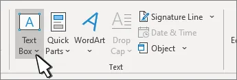 Microsoft Word ribbon with the Insert Text Box command selected