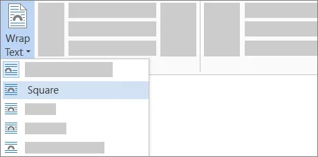 Microsoft Word Wrap Text menu with Square wrapping selected
